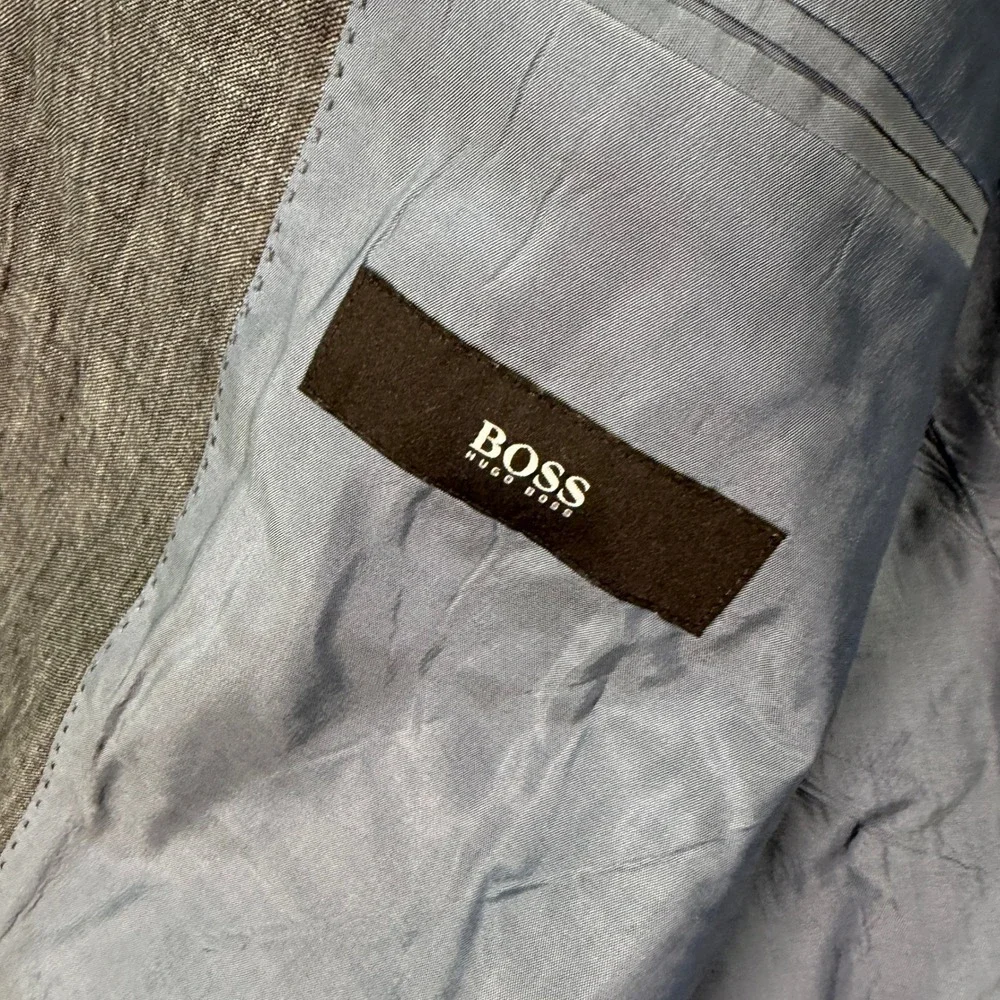Hugo Boss Pasolini Mens 44R Slim Fit Blue Gray Linen 2 Button Blazer Sport Coat
